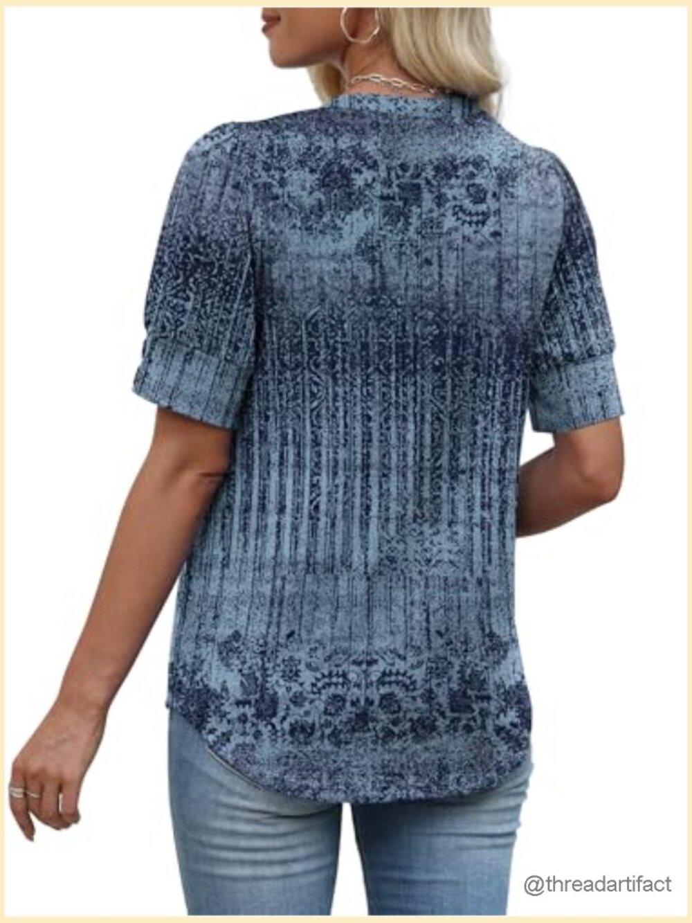 Short Sleeve V Neck Blouse Dressy Casual Top - Picture 5 of 7